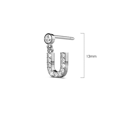 Solid 925 Sterling Silver Initial Crystal Personalised Alphabet Letter Earrings